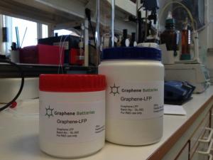 The sample, which is the proprietary LFP/graphene powder (cathode material for Li-ion batteries). It has about 20% higher capacity than the state of the art carbon coated LFP powder, an improvement that is even more significant at higher currents. Moreove